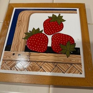 Vintage Strawberry Wall Art with Wooden Frame 7” X 7”